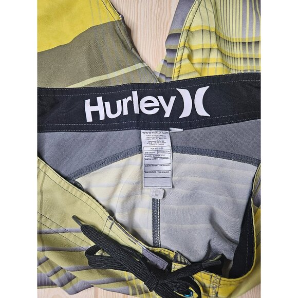 Hurley Mens Plaid Board Shorts Swim Trunks Size 32 Quick-Dry Green Yellow - Picture 3 of 3